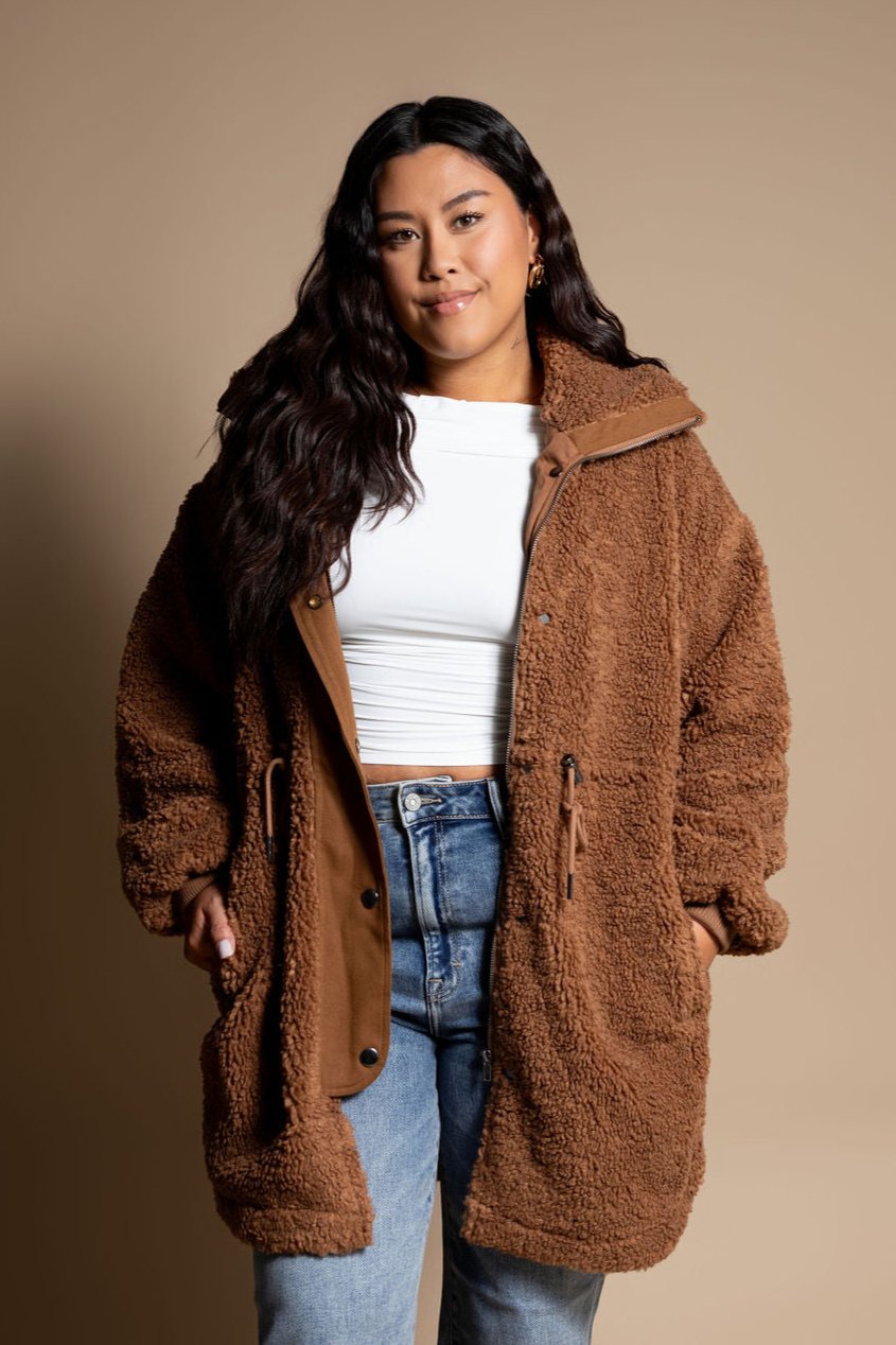 Piper Drawstring Waist Sherpa Coat